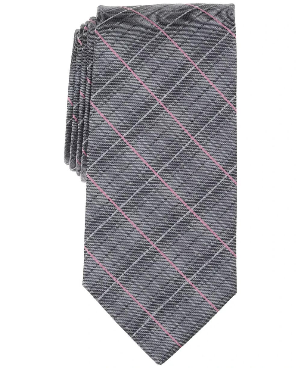 Michael Kors Thompson Check Plaid Silk Blend Tie Gray Pink NWT